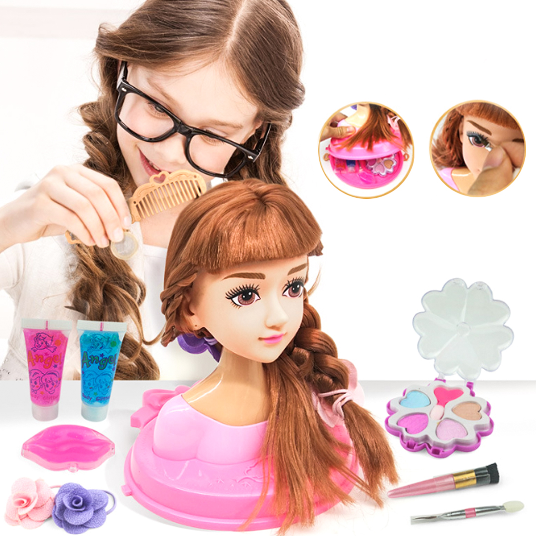 Head Model Half Body Doll Toy Makeup Hairstyle Play Toy - Random